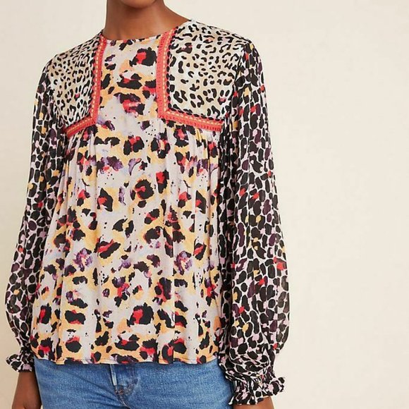 Bl^nk London Joelle Leopard Peasant Blouse